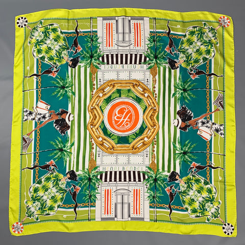 HENRI BENDEL Multi-Color Whippet & Girl Print Twill Scarf