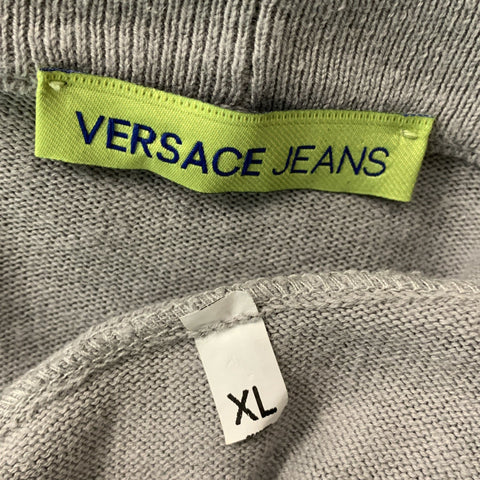 VERSACE JEANS Size XL Grey Charcoal Abstract Cotton & Linen V-Neck Cardigan