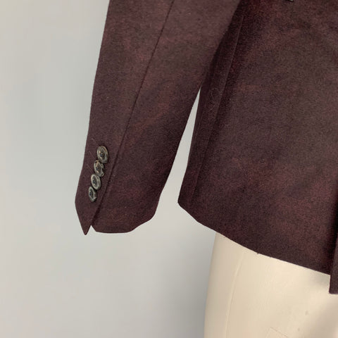 JOHN VARVATOS Size 38 Burgundy Black Dyed Wool Notch Lapel Sport Coat