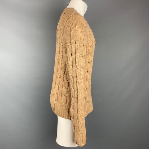 POLO by RALPH LAUREN Size M Tan Cable Knit Silk Crew-Neck Sweater