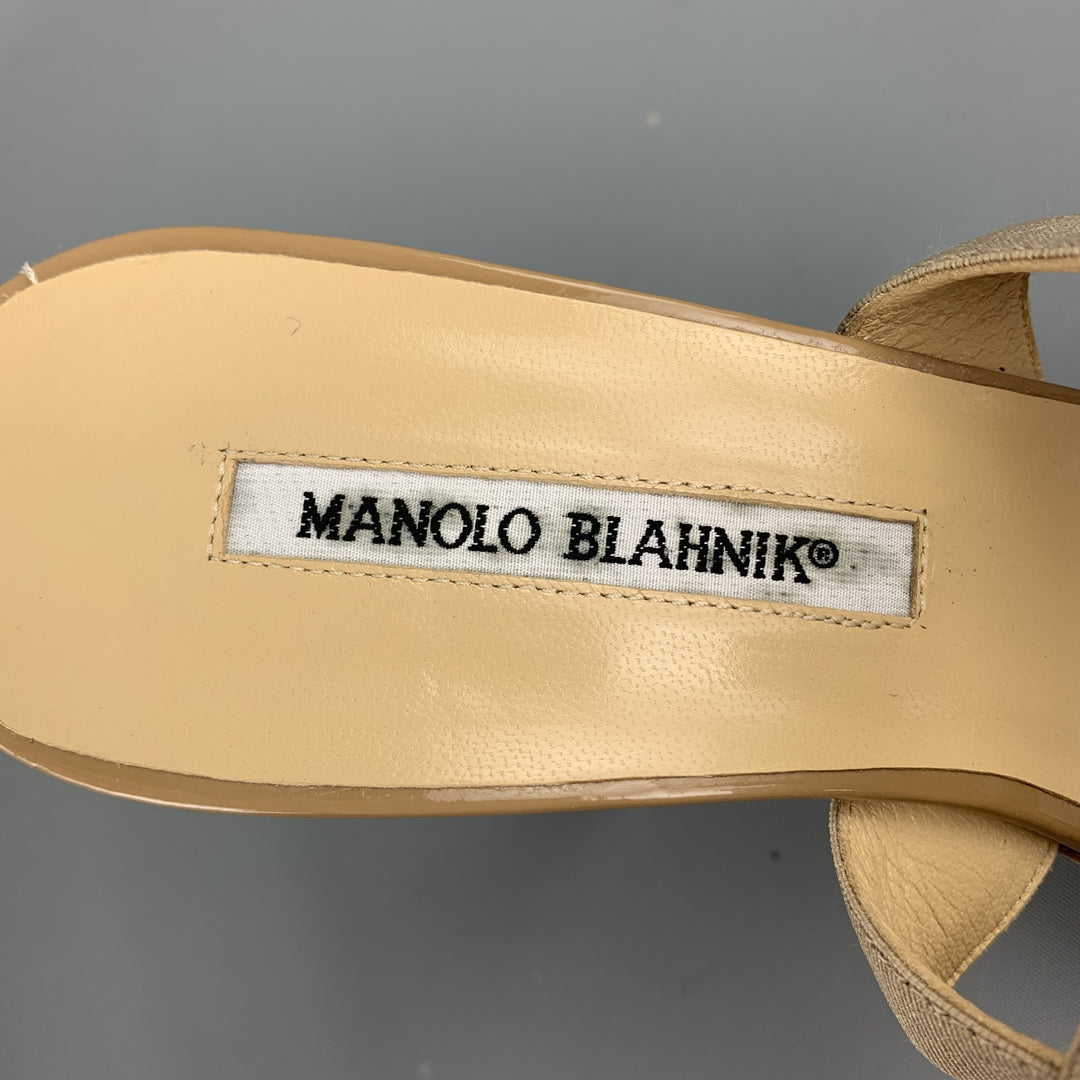 MANOLO BLAHNIK Taille 10 Sandales à talons et brides en peau de serpent beiges