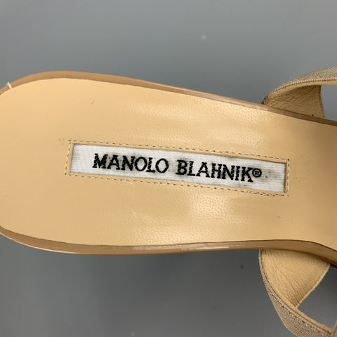 MANOLO BLAHNIK Size 10 Beige Snakeskin Strap Heel Sandals