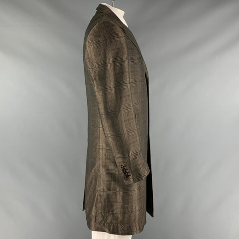 DRIES VAN NOTEN Size 42 Brown Taupe Glenplaid Polyester Coat