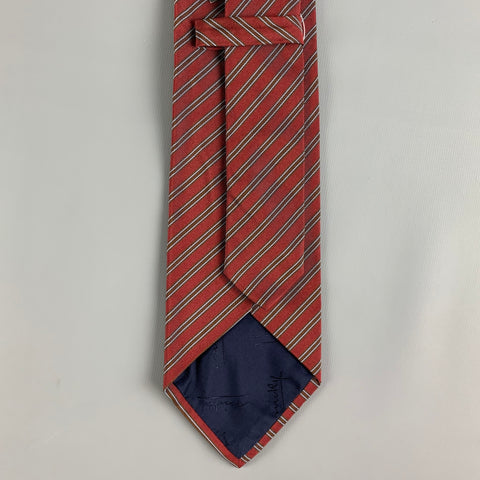MICKY Burgundy Brown Diagonal Stripe Silk / Cotton Tie
