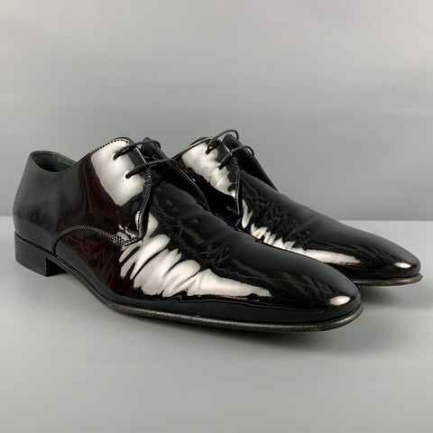 SALVATORE FERRAGAMO Size 10.5 Black Patent Leather Lace Up Shoes