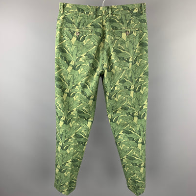 MICHAEL BASTIAN Size 30 Green Print Cotton Button Fly Casual Pants