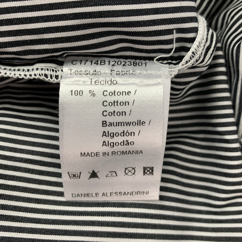 DANIELE ALESSANDRINI Size L White & Charcoal Stripe Cotton Short Sleeve Shirt