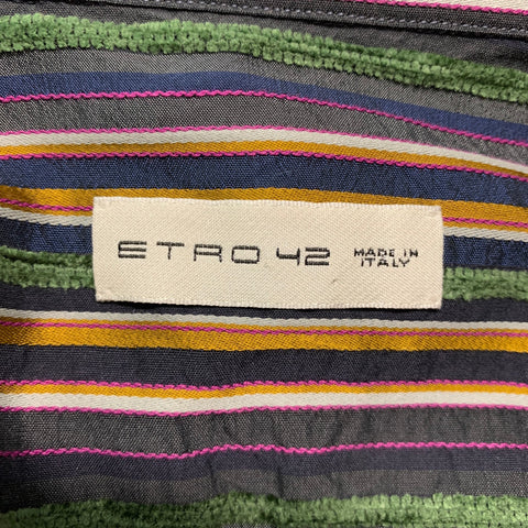 ETRO Size L Multi-Color Stripe Cotton Blend Button Up Long Sleeve Shirt