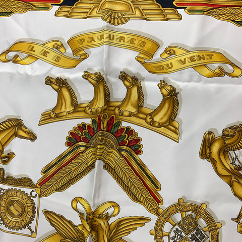 HERMES Gold White Blue Silk Twill Scarf