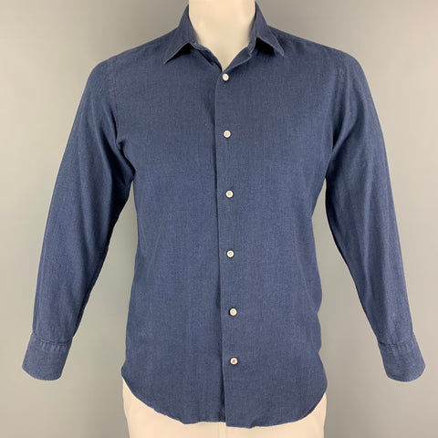 LORO PIANA Size M Blue Cotton Button Up Long Sleeve Shirt