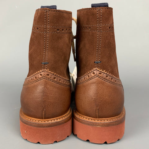 BRUNELLO CUCINELLI Taille 7 Bottes à bout d'aile en cuir suédé bicolore marron