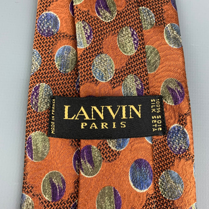 LANVIN Brick & Blue Dots Silk Tie