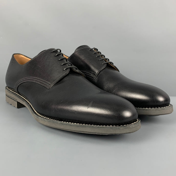 BALLY Size 12 Black Leather Lace Up Loafers