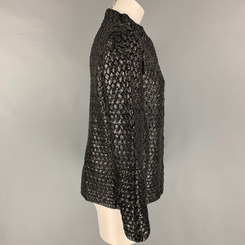 MARC JACOBS Talla 10 Chaqueta floral de poliéster de lana negra plateada