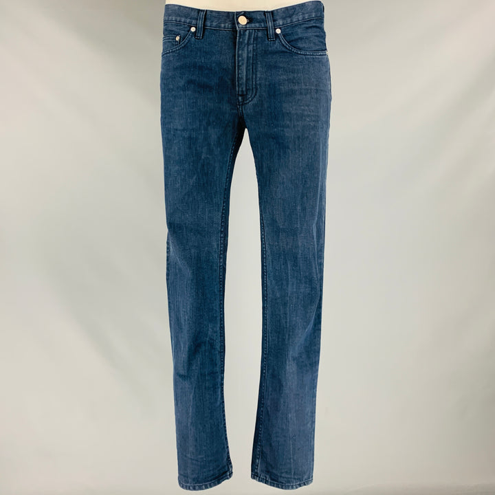 ACNE STUDIOS Talla 34 Pantalones casuales de mezcla de algodón azul marino con 5 bolsillos