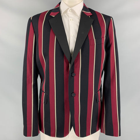 KENT CURWEN Size 48 Black & Burgundy Vertical Stripe Notch Lapel Sport Coat