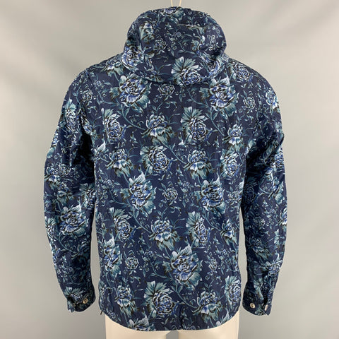 BURBERRY Size M Blue Floral Nylon Windbreaker Jacket