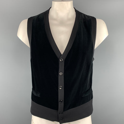 ARMANI COLLEZIONI Chaleco negro tejidos mixtos terciopelo abotonado talla 40