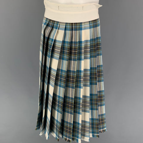 DRIES VAN NOTEN Size One Size Blue Grey Plaid Kilt Skirt
