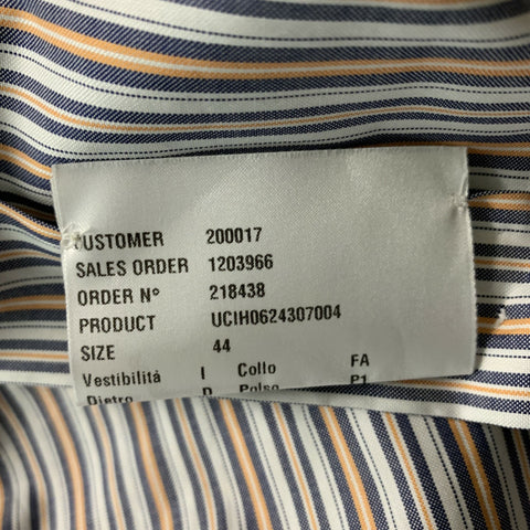 KITON Size XL White & Navy Orange Stripe Cotton Button Down Long Sleeve Shirt