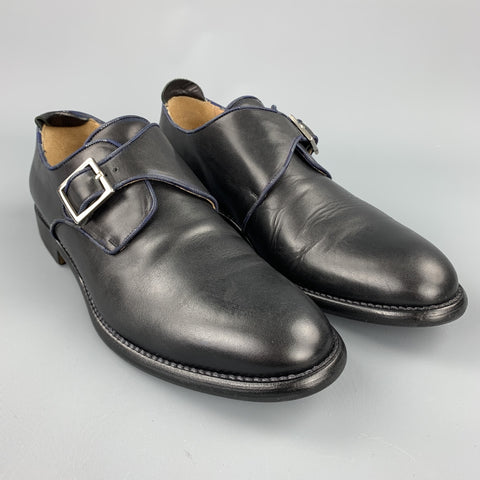 JUSTIN DEAKIN Size 10 Black Leather Monk Strap Loafers