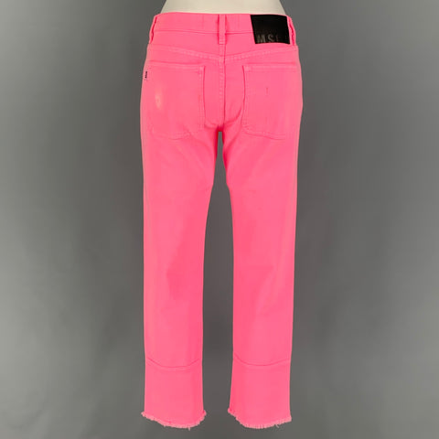 MSGM Size 2 Pink Denim Raw Hem Jeans