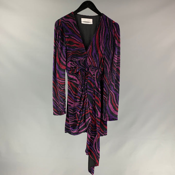 PRABAL GURUNG Size 0 Purple & Black Viscose / Silk Burnout Dress
