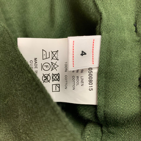 VISVIM Talla L Pantalones Alda de mezcla de lino verde oliva con cremallera y bragueta