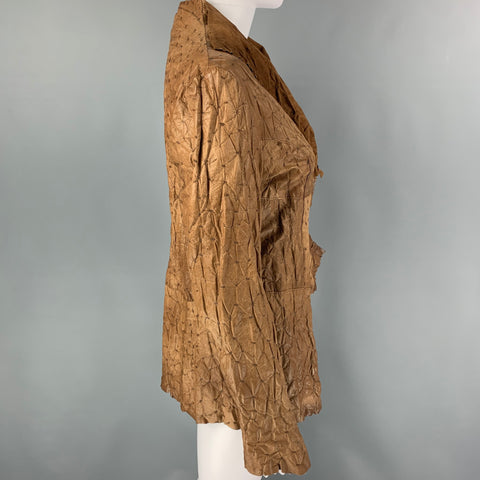 LAVAR A SECO Size M Brown Leather Textured Draped Jacket