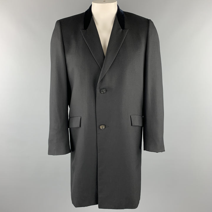 Vintage KUPPENHEIMER Size S Black Wool Peak Lapel Long Coat