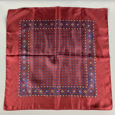 BROOKS BROTHERS Burgundy Navy Print Silk Pocket Square