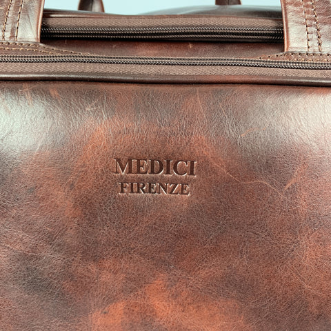 MEDICI FIRENZE Brown Leather Top Handle Shoulder Strap Duffle Bag