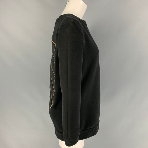LOVE MOSCHINO Size 6 Black Cotton / Polyester Brass Zippers Scoop Neck Pullover