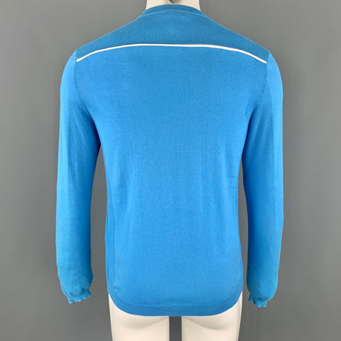 PRADA Taille XS Aqua Cotton Crew-neck White Trim Pull Pull