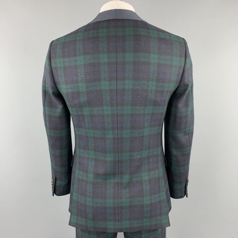 J CREW Chest Size 38 Regular Blackwatch Plaid Wool Shawl Collar Suit