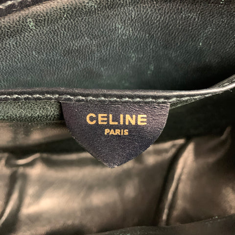 Vintage CELINE Black Leather Crest Saddle Handbag