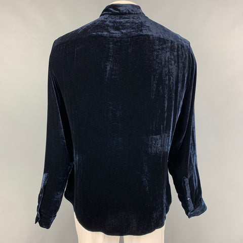 GIORGIO ARMANI Size L Midnight Blue Velvet Long Sleeve Shirt