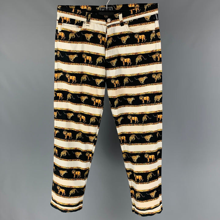 VERSACE JEANS COUTURE Size 36 White Black Yellow Animal Print Casual Pants
