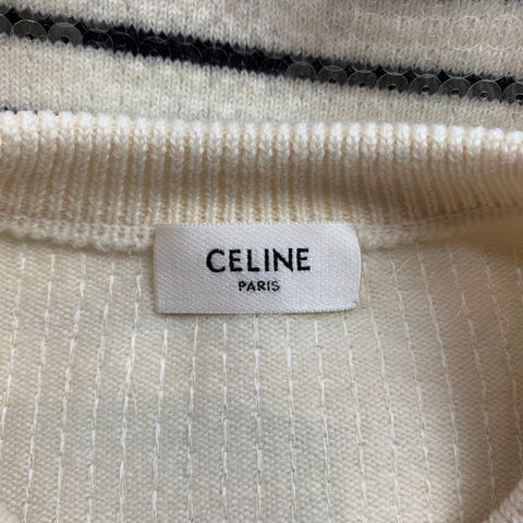 CELINE Pull Marin en Laine Rayé Paillettes Crème Taille S
