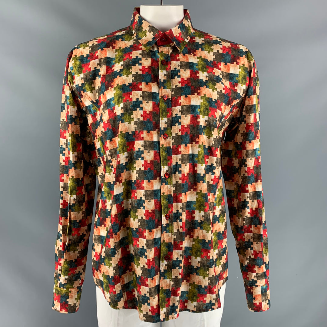Up EIGHT X Size XXL Multi-Color Print Cotton Button Up Long Sleeve Shirt