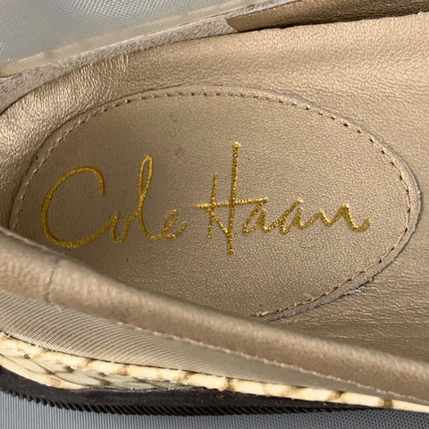 COLE HAAN Talla 6.5 Zapatos planos sin cordones de charol con estampado de piel de serpiente de malla beige