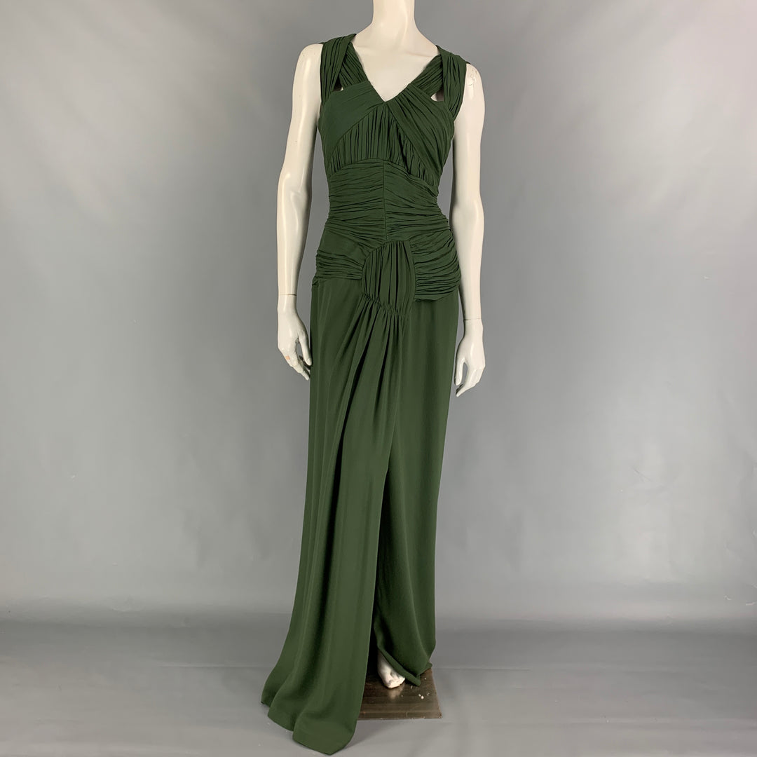 BURBERRY PRORSUM Pre-Fall 2012 Size 8 Green Silk Ruched Evening Dress Gown Sui Generis Designer Consignment BURBERRY PRORSUM Pre-Fall 2012 Size 8 Green Silk Ruched Evening Dress Gown Sui Generis Designer Consignment