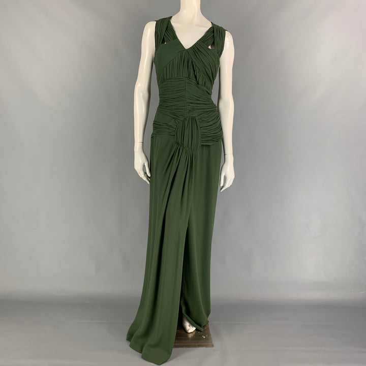 BURBERRY PRORSUM Pre-Fall 2012 Size 8 Green Silk Ruched Evening Gown Dress