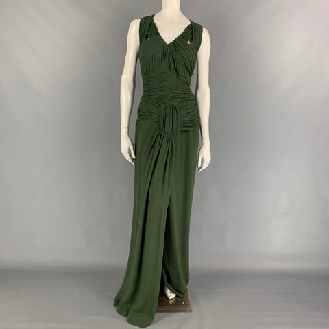 Vestido de noche fruncido de seda verde talla 8 de BURBERRY PRORSUM antes del otoño de 2012