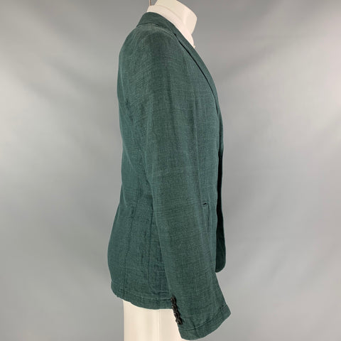ARMANI COLLEZIONI Size 40 Green Cotton / Linen Notch Lapel Sport Coat