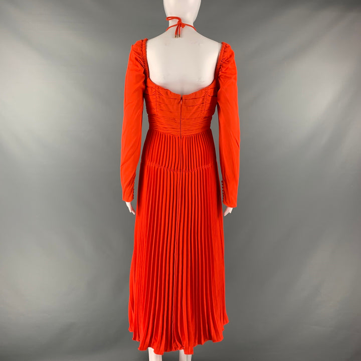 SELF-PORTRAIT Size 8 Orange Viscose Blend Pleated Off-Shoulder Cocktail Dress