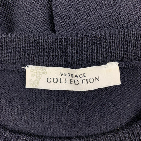 VERSACE COLLECTION Size L Navy Knitted Merino Wool Pullover