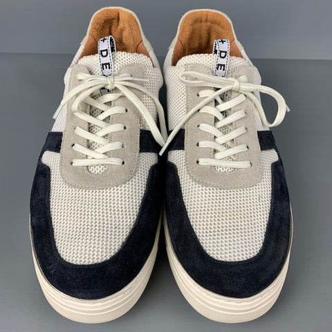DUKE + DEXTER Size 9 White Black Mixed Fabrics Mesh Low Top Sneakers