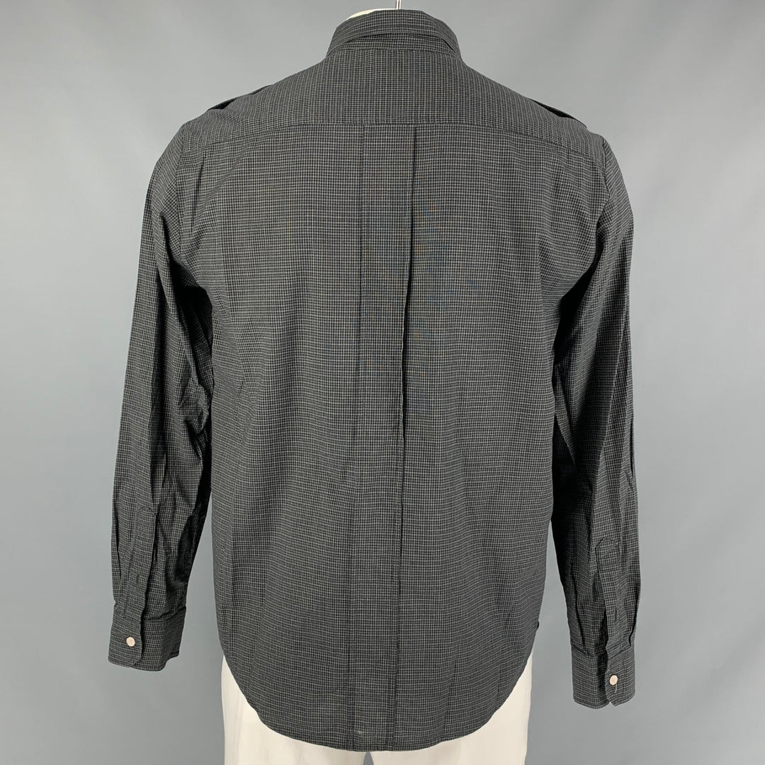 VINCE Size L Black White Checkered Cotton Button Down Long Sleeve Shirt