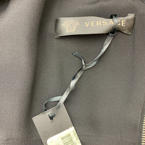 VERSACE Size 8 Black Long Sleeve Silver Chainmail Cross Cocktail Dress